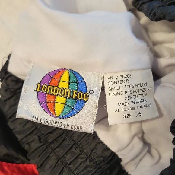 VINTAGE LONDON FOG Girl's Colorful Black Track Pants 80s 90s Vaporwave - Picture 8 of 15
